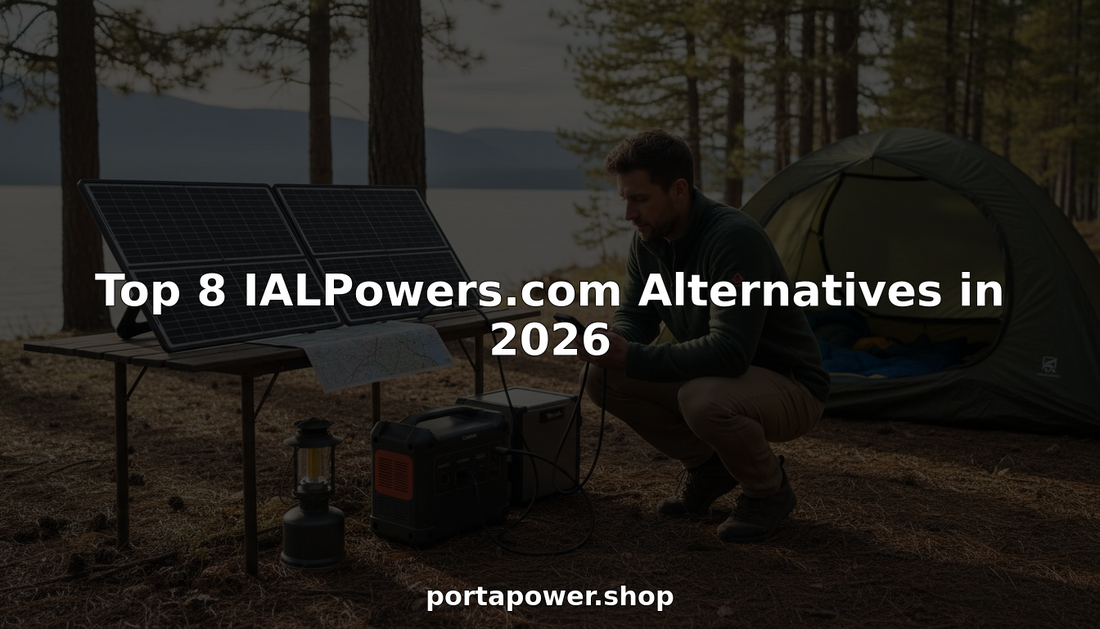 Camper using portable solar power station outdoors